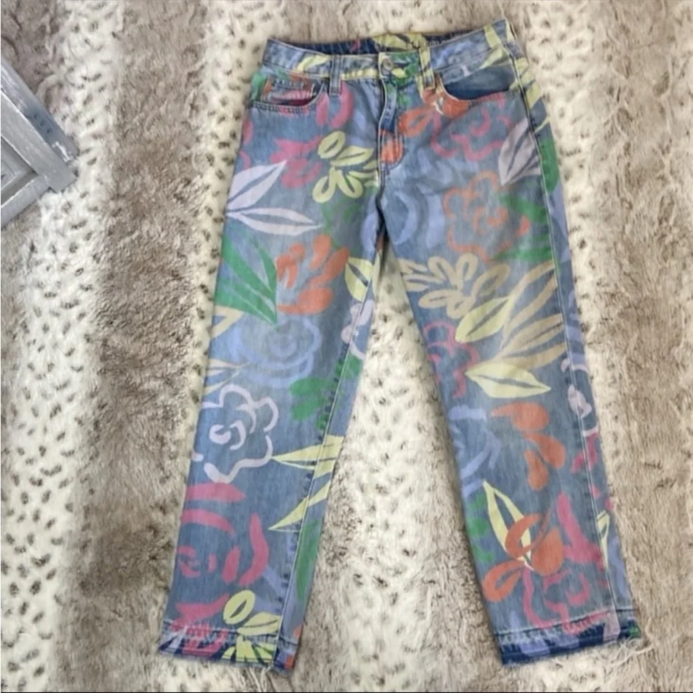 GAP Kids girlfriend jeans girls size 14 cutoff Hawaiian neon floral girlhoodcore